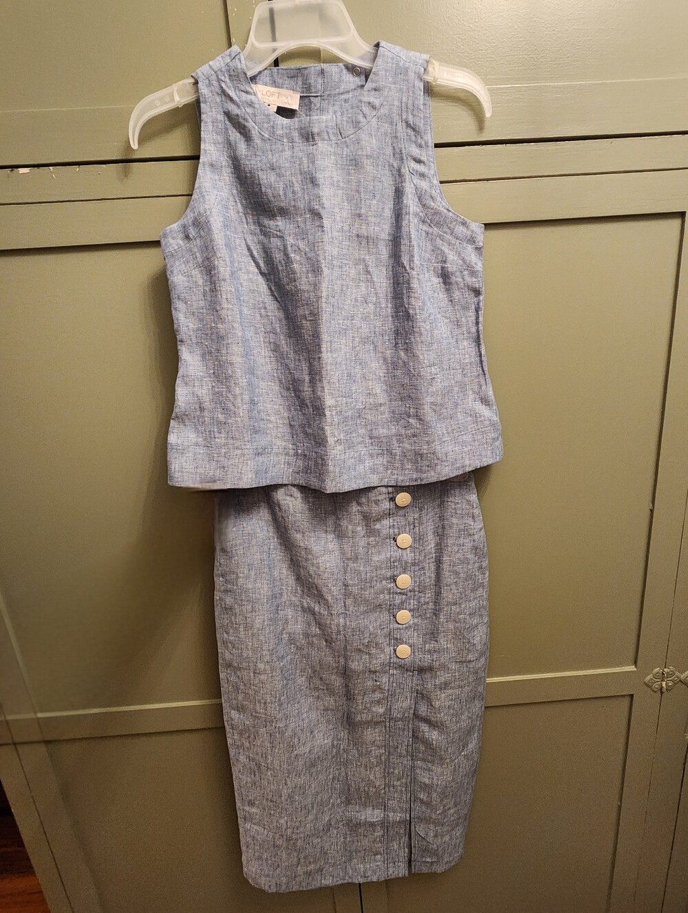 Loft Chambray Blue 100% Linen Skirt Set